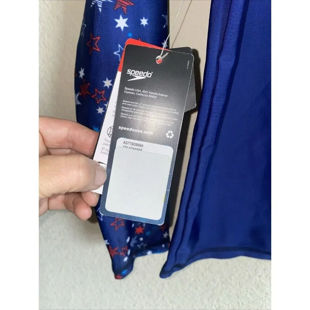 Speedo swim shirt Long Sleeve Rash Guard Blue UPF M USA Stars 4th patriotic